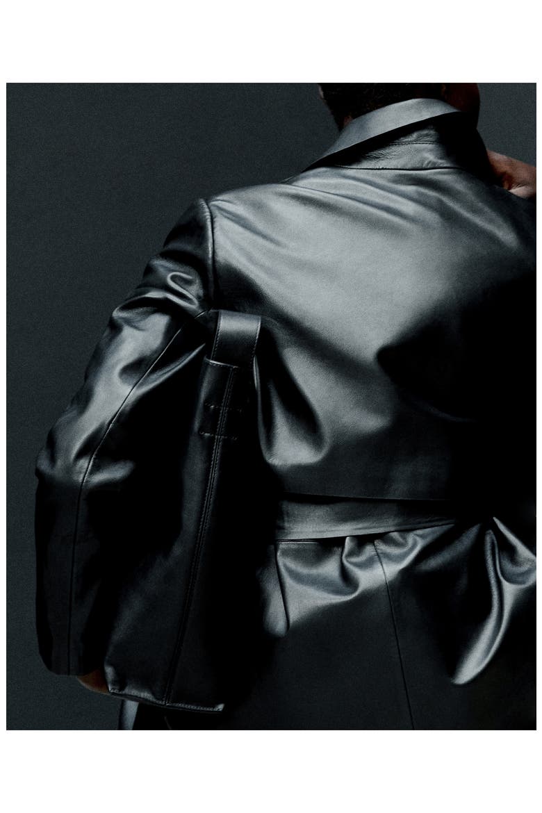 Tie Waist Leather Trench Coat, Alternate, color, BLACK