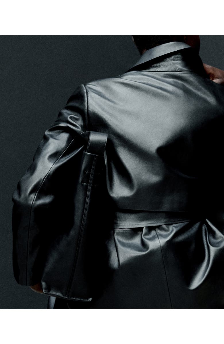 MANGO Tie Waist Leather Trench Coat, Alternate, color,