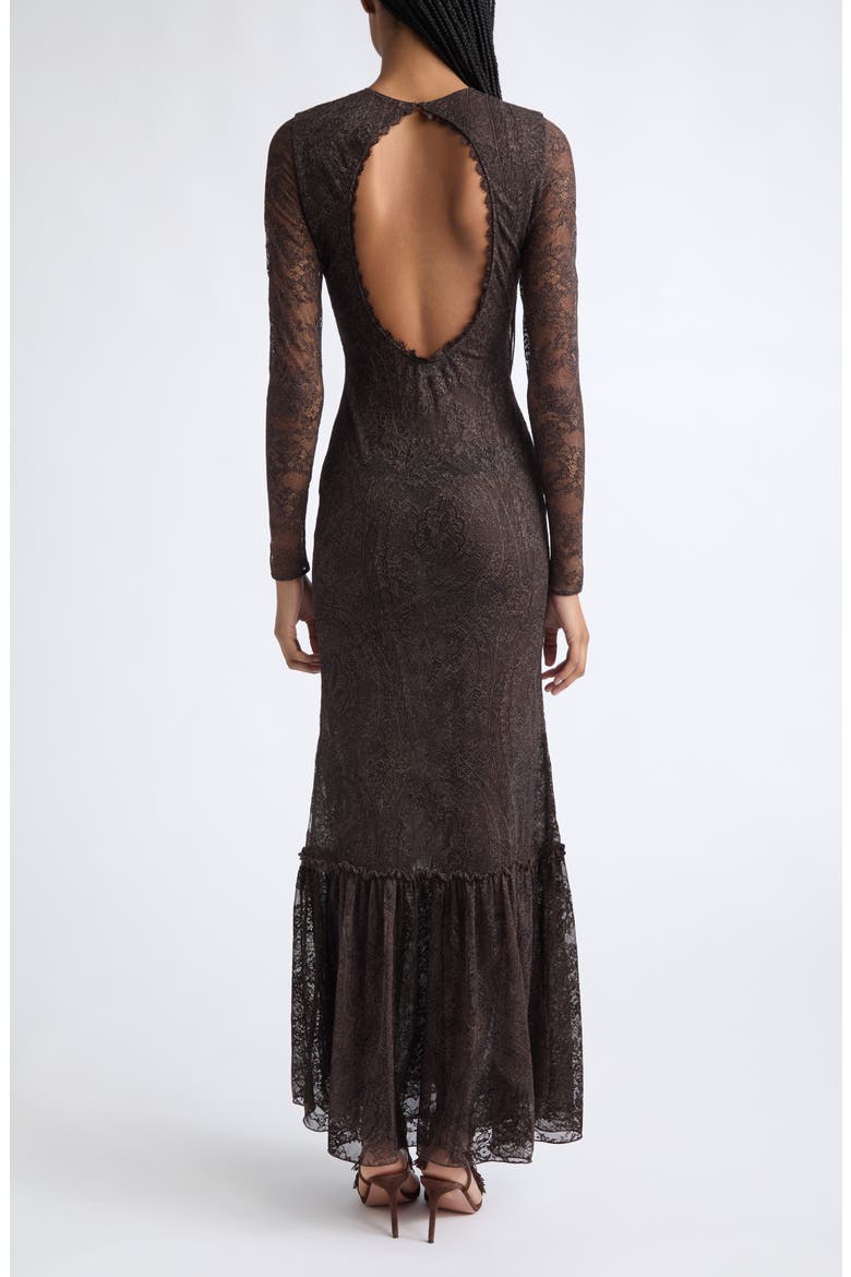Long Sleeve Lace Jersey Maxi Dress, Main, color, BROWN