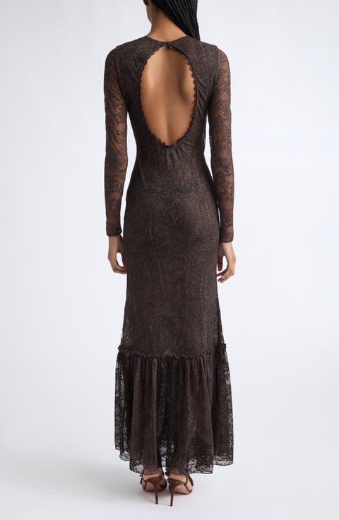 Long Sleeve Lace Jersey Maxi Dress
