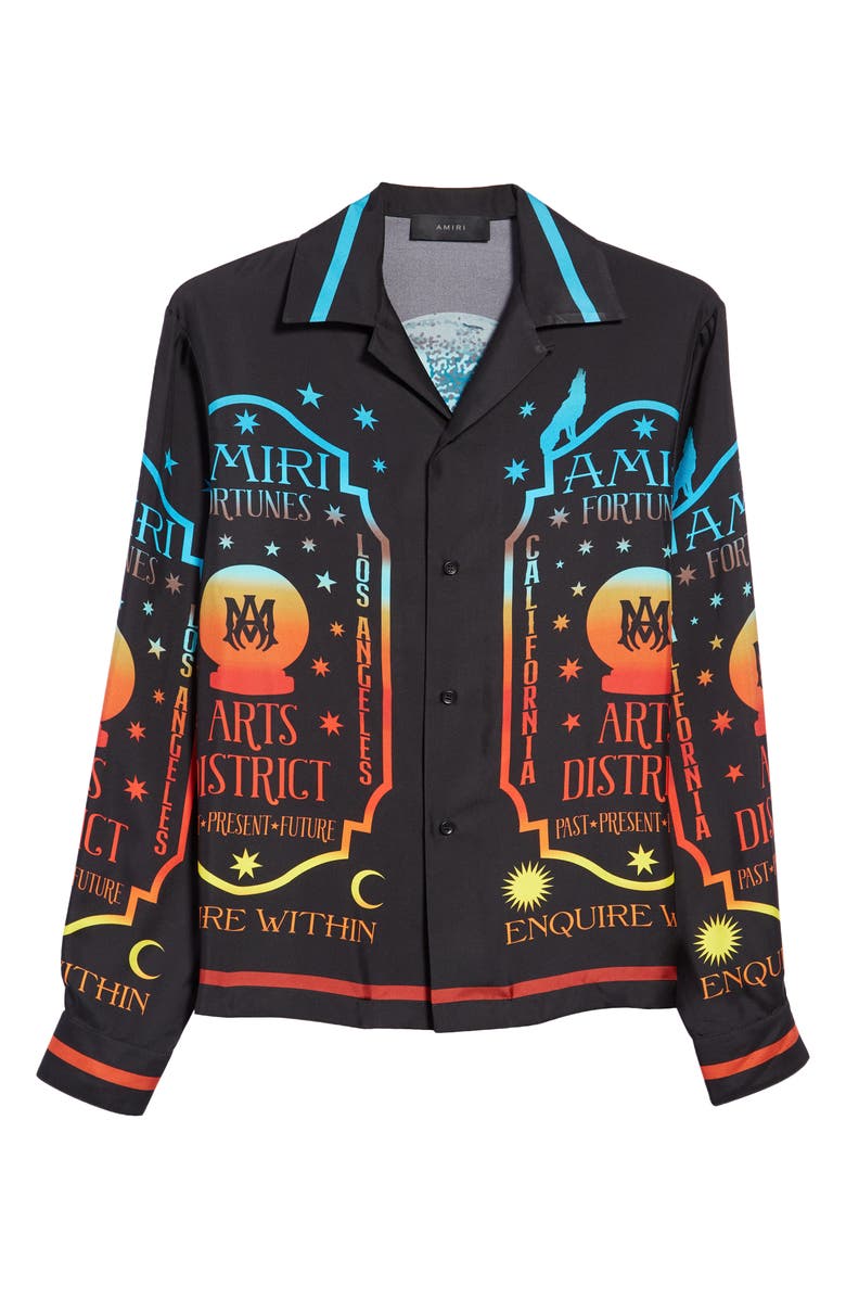 AMIRI Fortune Print Long Sleeve Silk Bowling Shirt, Alternate, color,