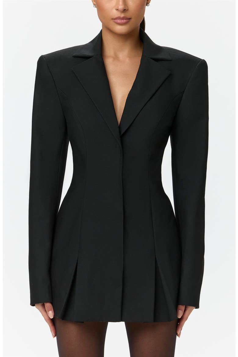 Pleated Long Sleeve Suiting Blazer Minidress, Alternate, color, BLACK