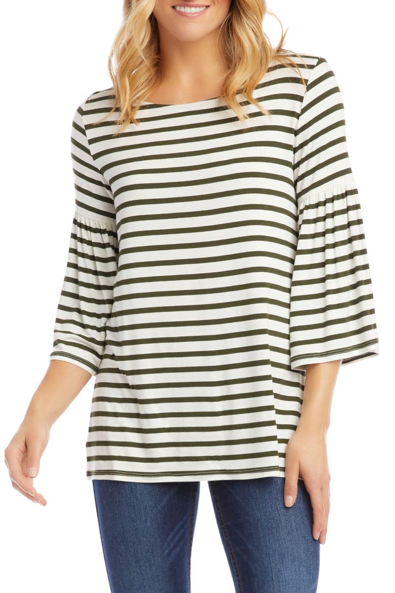 Stripe Bell Sleeve Top, Main, color, OLIVE