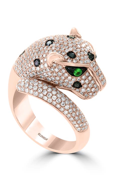 14K Rose Gold Black Diamond & Tsavorite Panther Ring