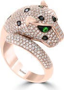 EFFY 14K Rose Gold Black Diamond & Tsavorite Panther Ring