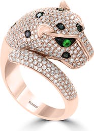 EFFY 14K Rose Gold Black Diamond & Tsavorite Panther Ring