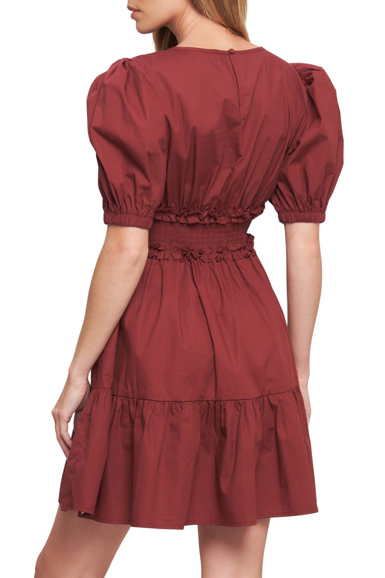 Ruffle Scrunch Puff Sleeve Minidress, Alternate, color, MAROON