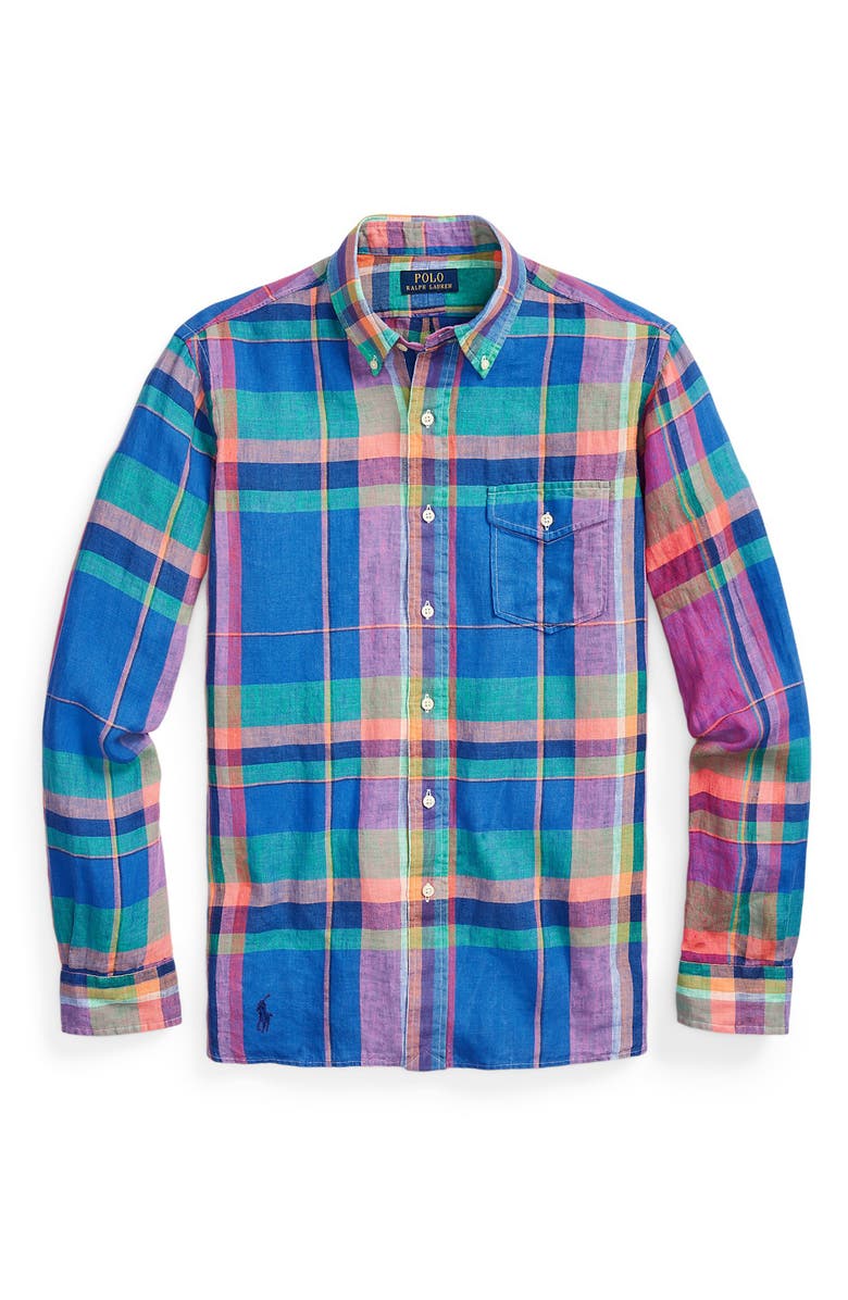 Polo Ralph Lauren Plaid Linen Button-Down Shirt, Alternate, color, 