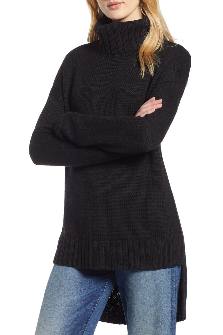 High/Low Turtleneck Sweater, Main, color, BLACK