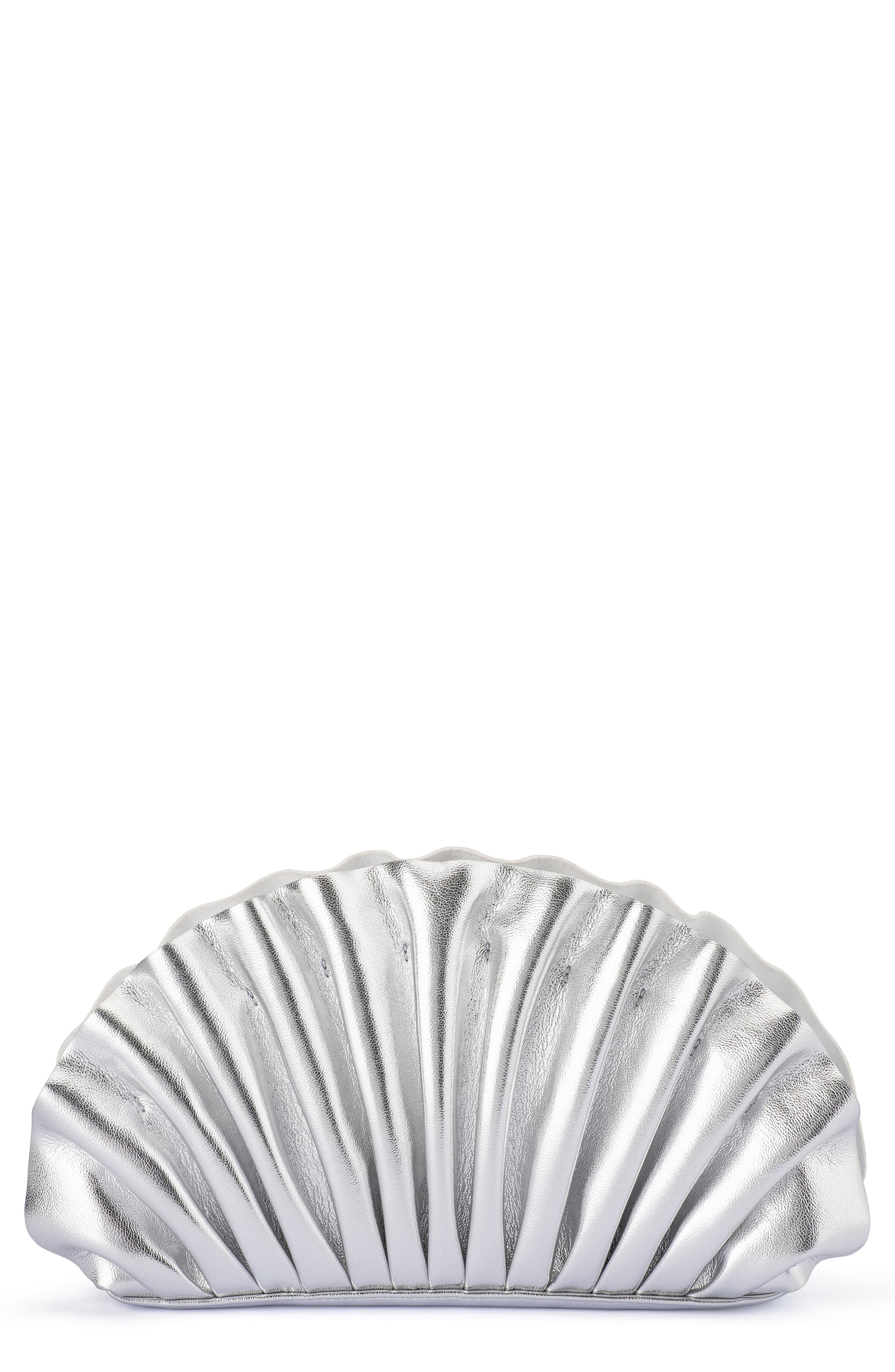 Olga Berg Hollie Pleated Faux Leather Frame Clutch, Main, color, Silver