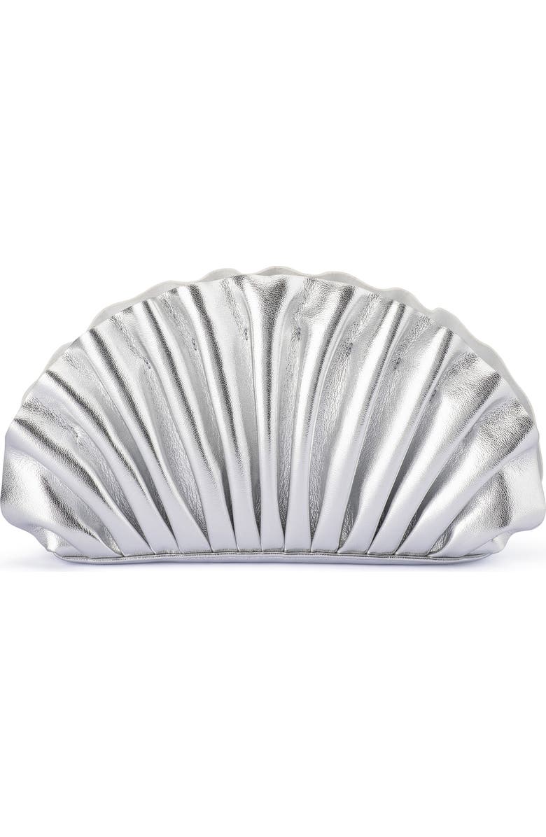 Olga Berg Hollie Pleated Faux Leather Frame Clutch, Main, color, Silver