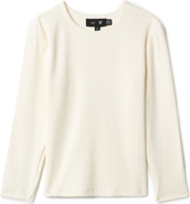 Peek a boo Pointelle Long Sleeve Stretch Rib Knit Top