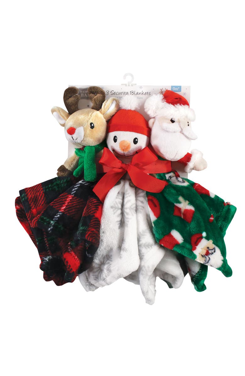Hudson Baby 3pk Security Blanket, Alternate, color, White Snowman