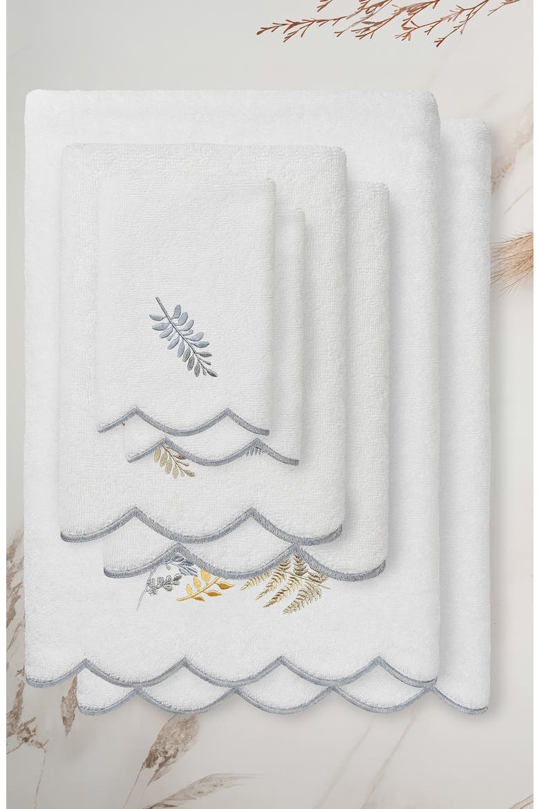 6-Piece Fern Toss Turkish Cotton Towel Set, Alternate, color, WHITE/ GRAY