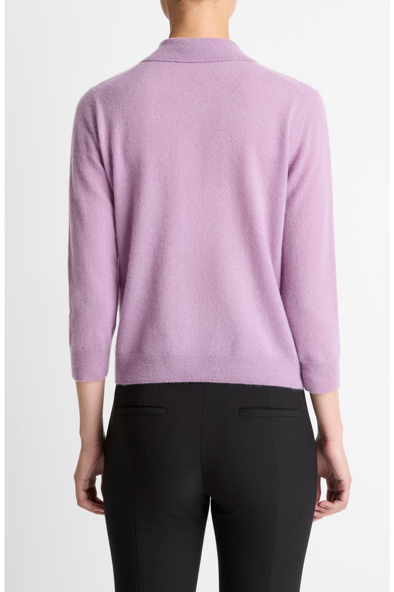 Cashmere & Silk Long Sleeve Polo Sweater, Alternate, color, MULBERRY