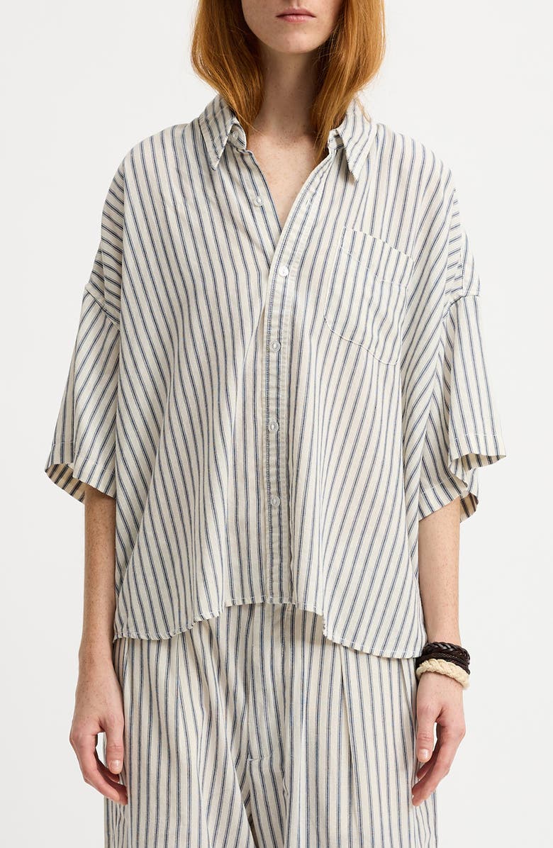 DENIMIST Oversize Button-Up Shirt, Main, color, Blue Ticking Stripe