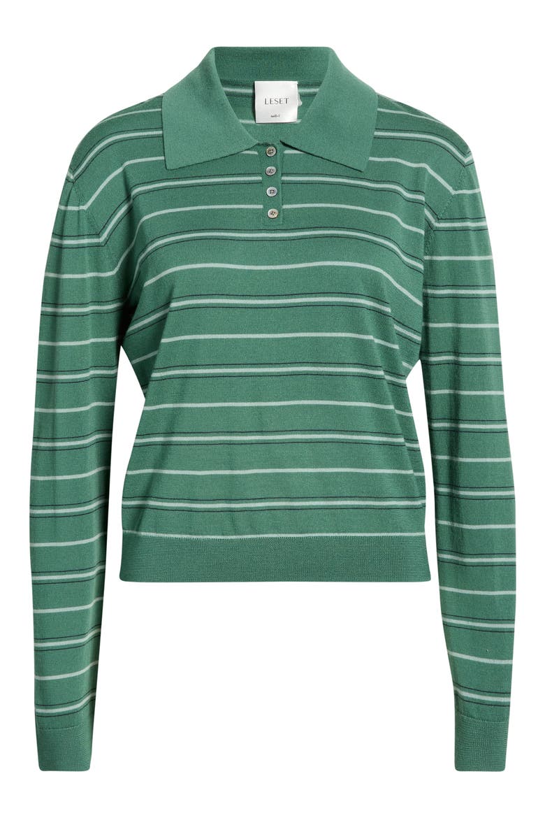 James Stripe Merino Wool Polo, Alternate, color, BASIL STRIPE