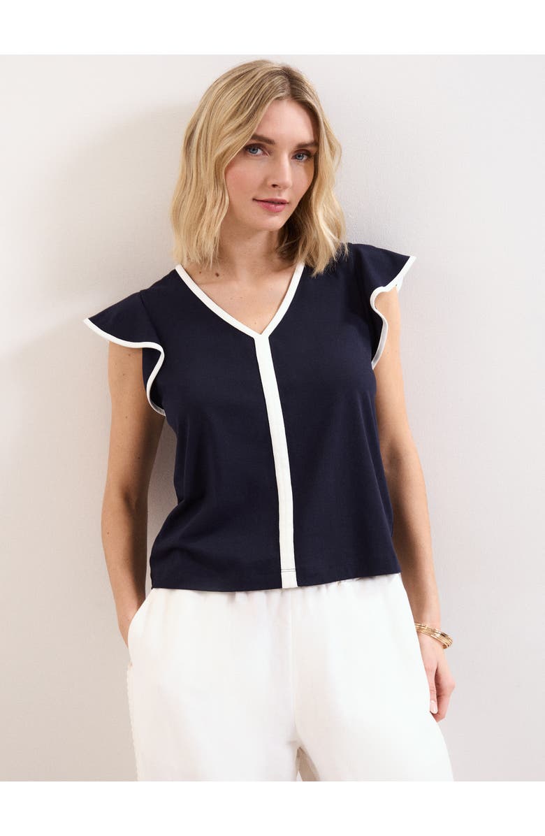 Phase Eight Fleur Ruffle Sleeve V-Neck Top, Main, color, Navy