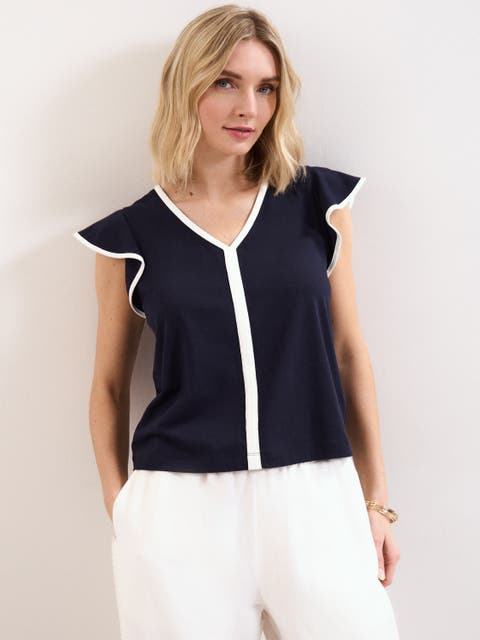 Fleur Ruffle Sleeve V-Neck Top