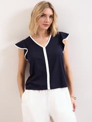 Phase Eight Fleur Ruffle Sleeve V-Neck Top