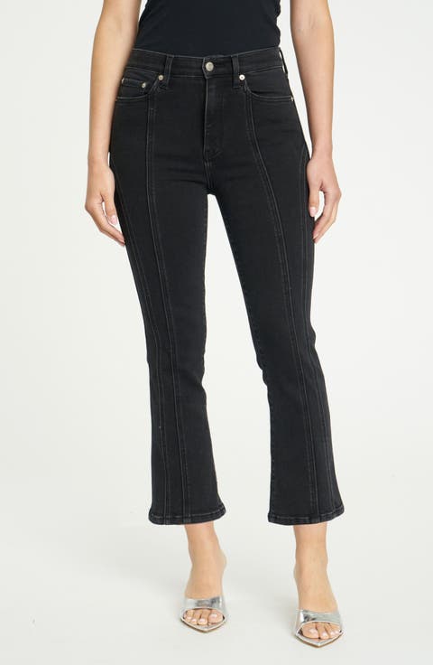 Shy Girl High Waist Raw Hem Crop Flare Jeans (Haunted)