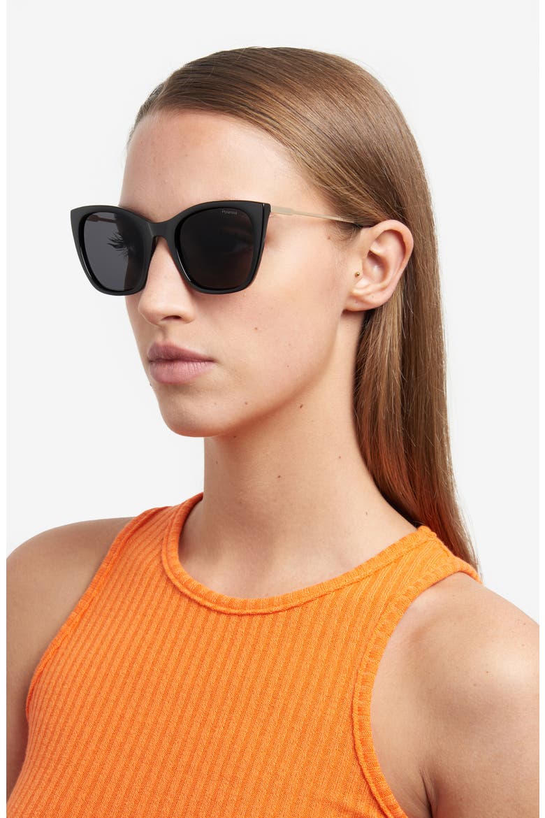 52mm Polarized Cat Eye Sunglasses, Alternate, color, BLACK/ GRAY POLAR
