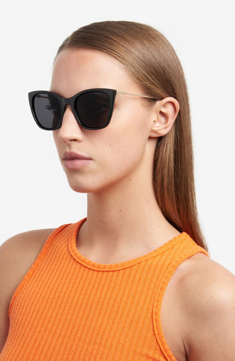 Polaroid 52mm Polarized Cat Eye Sunglasses, Alternate, color, Black/ Gray Polar