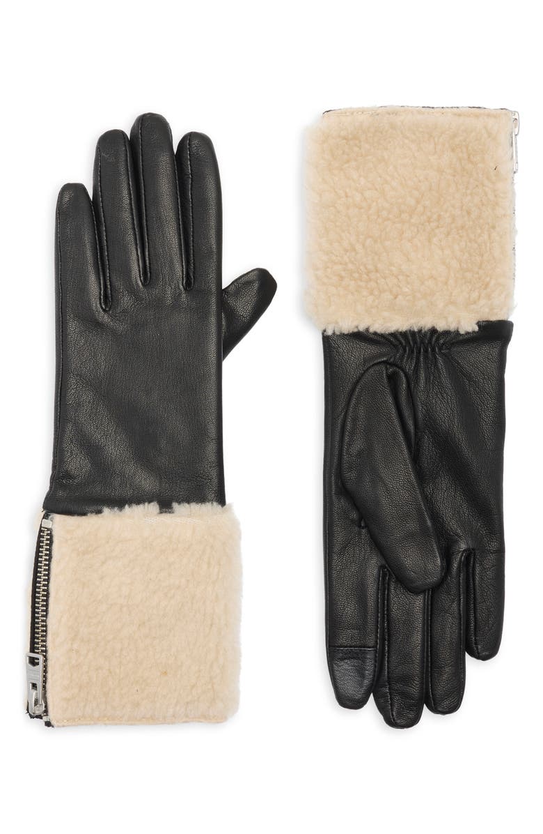 AllSaints Faux Shearling Leather Gloves, Main, color, Ecru