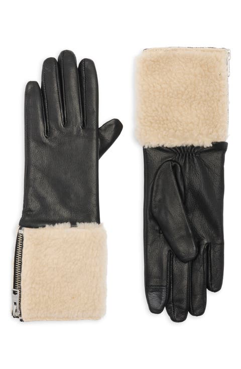 Faux Shearling Leather Gloves