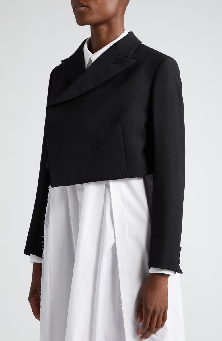 Comme des Garçons Comme des Garçons Asymmetric Crop Wool Gabardine Jacket, Alternate, color, 