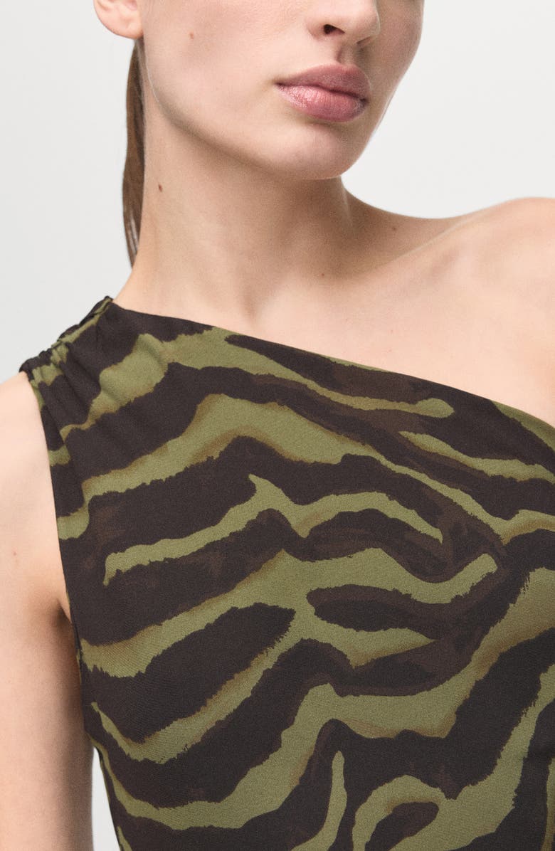 MANGO Printed One-Shoulder Midi Dress, Alternate, color, Green