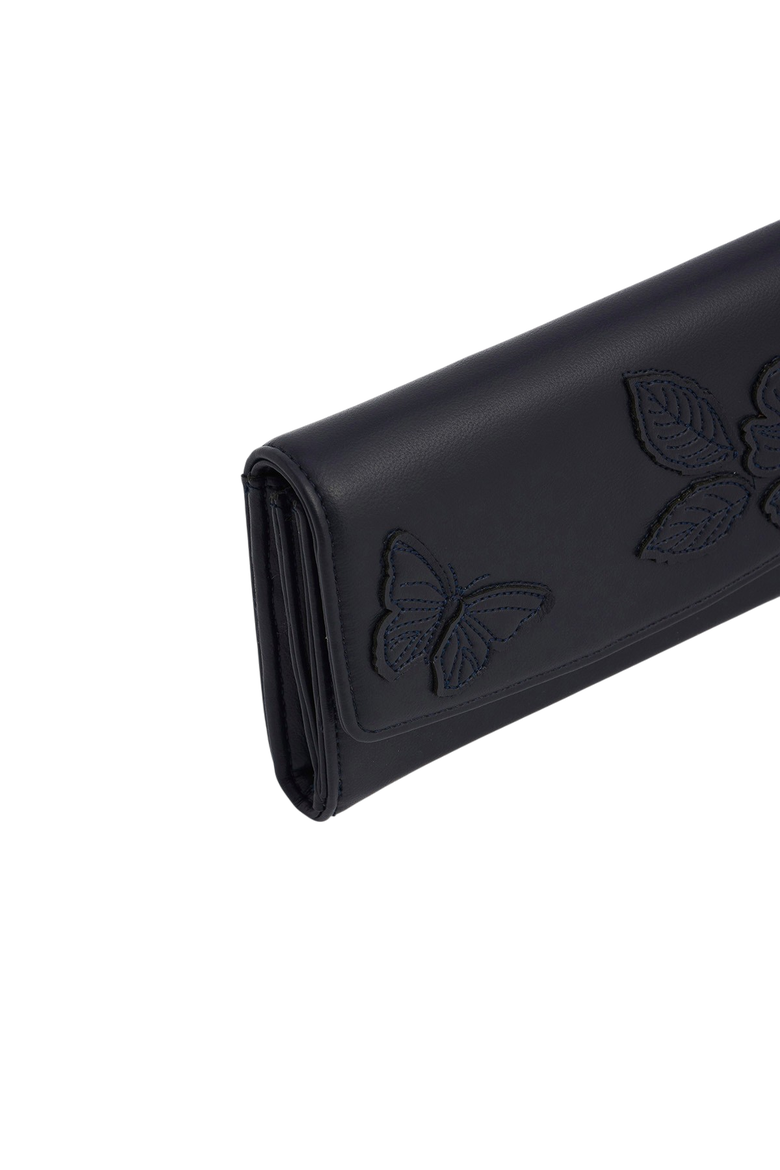 Floral Applique Long Wallet, Alternate, color, Navy