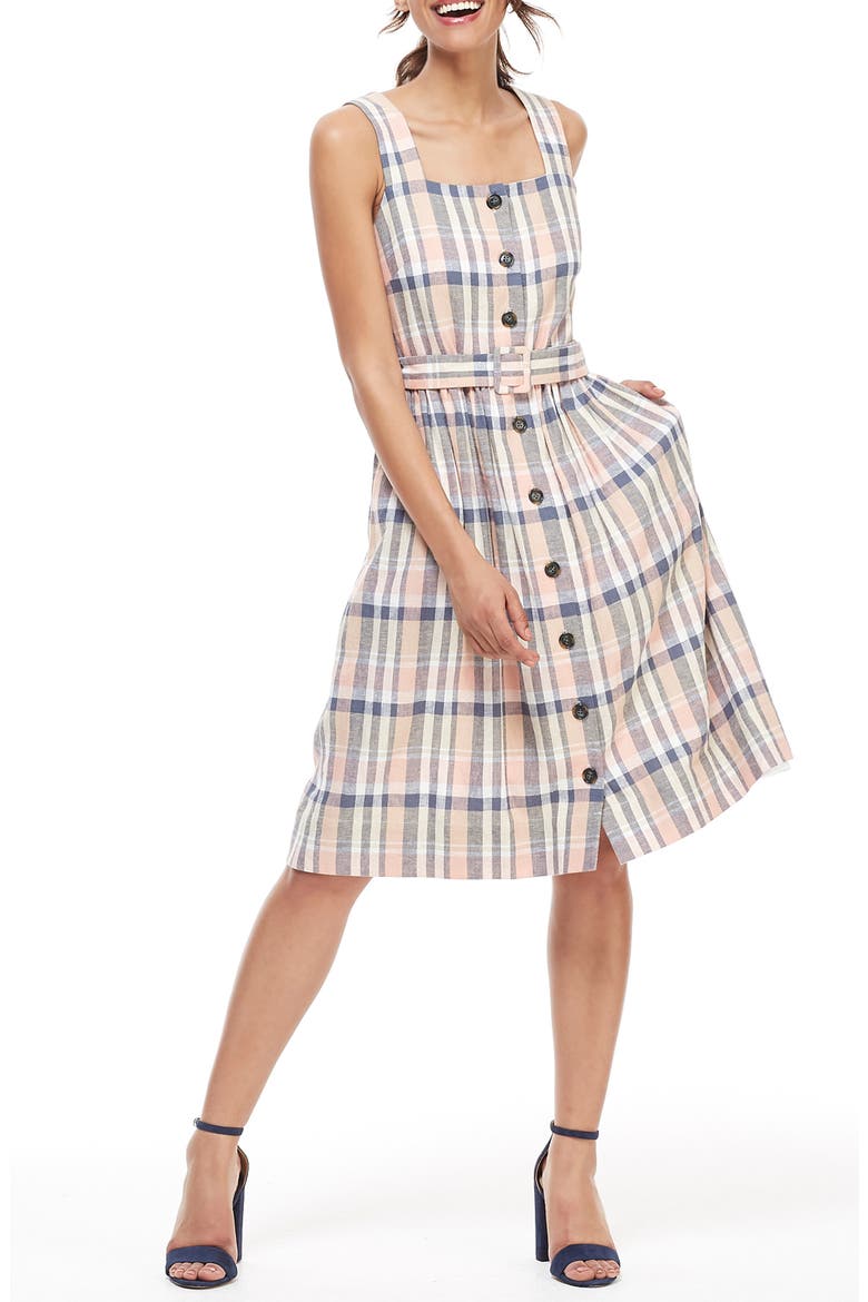 Peyton Belted Linen Blend Sundress, Alternate, color, NAVY/ PEACH