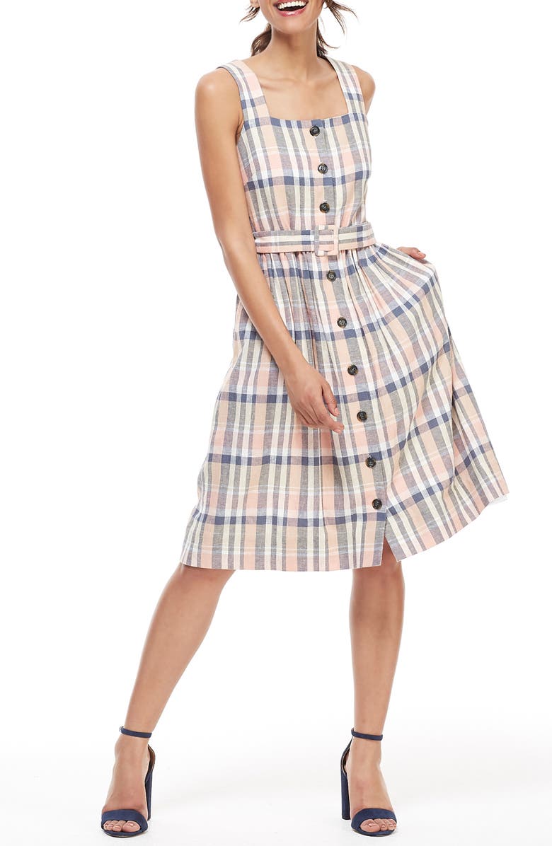 Gal Meets Glam Collection Peyton Belted Linen Blend Sundress, Alternate, color, 