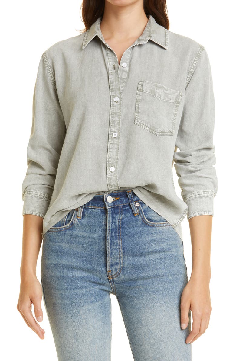 Rails Ingrid Raw Hem Acid Wash Button-Up Shirt, Main, color, 