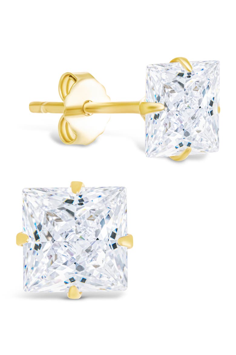 Princess Cut Cubic Zirconia Stud Earrings, Main, color, GOLD
