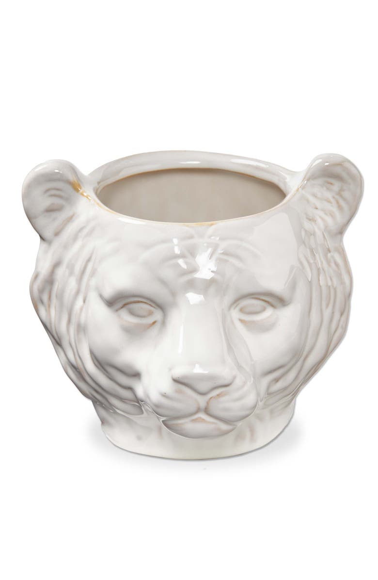 tag Mountain Lion Ceramic Planter White Garden Pot Indoor Outdoor, Main, color, White