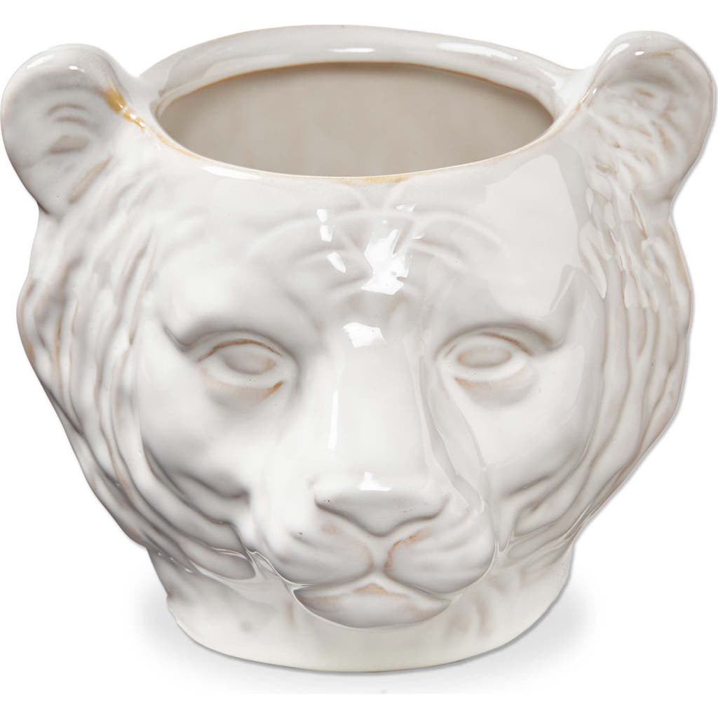 Tag Mountain Lion Ceramic Planter White Garden Pot Indoor Outdoor In White