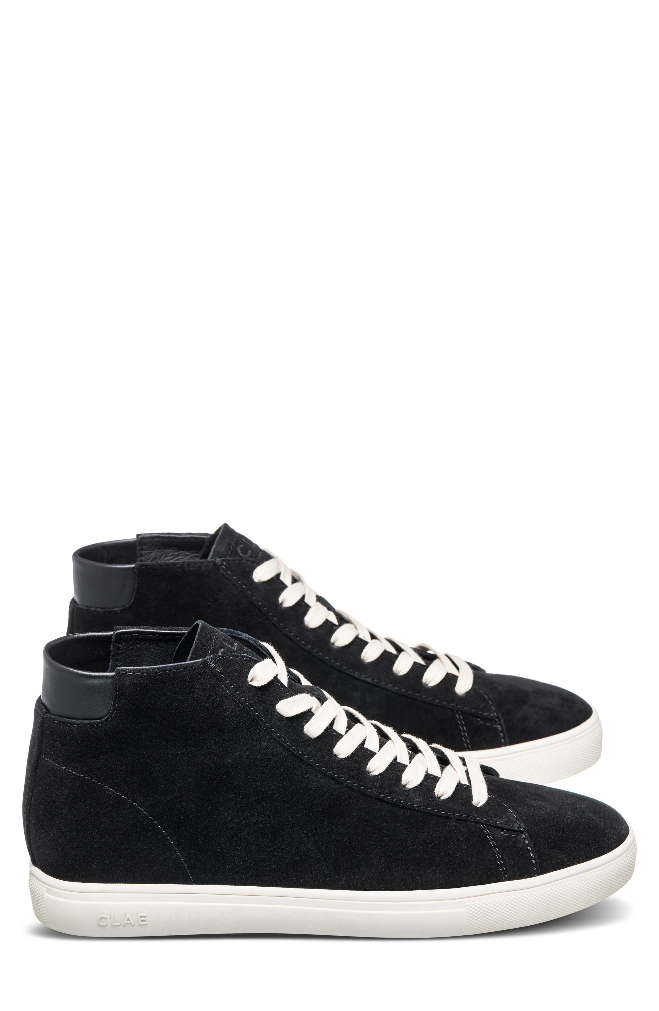 CLAE Bradley Leather Mid Top Sneaker, Alternate, color, Black Suede
