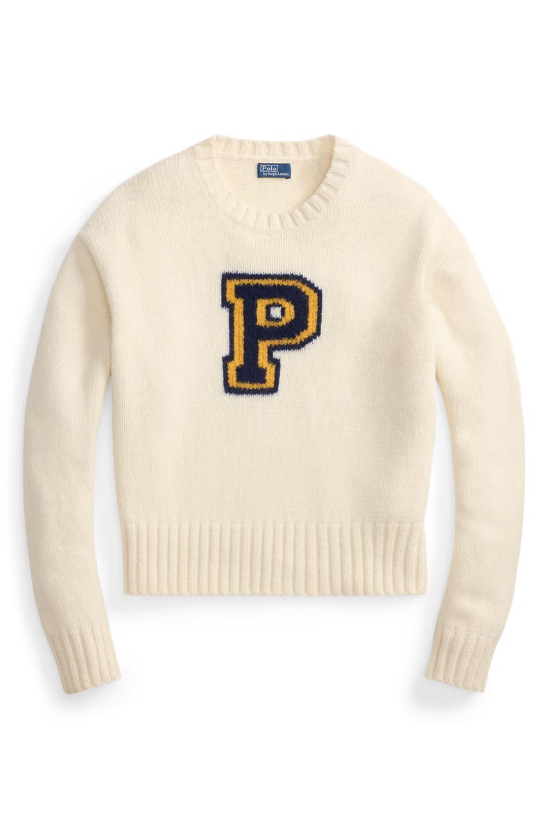 Polo Ralph Lauren Logo Wool Crewneck Sweater, Alternate, color, Cream