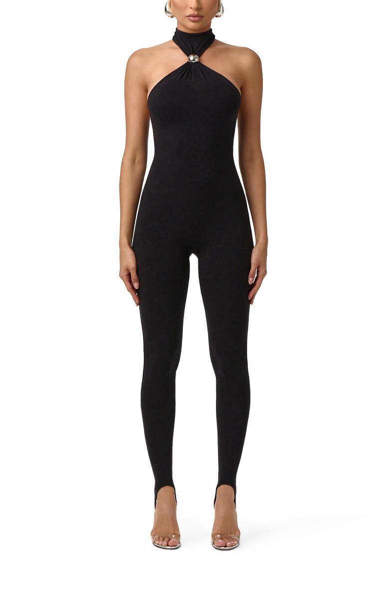Naked Wardrobe Naked Dome Halter Jumpsuit, Main, color, Black