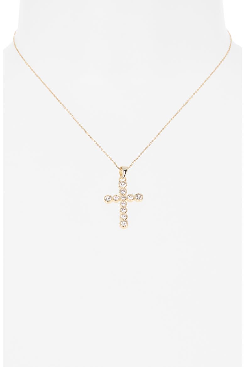 Cubic Zirconia Bezel Cross Pendant Necklace, Alternate, color, CLEAR- GOLD