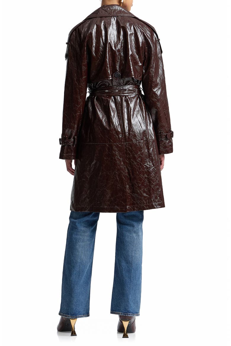 Belted Double Breasted Faux Leather Trench Coat, Alternate, color, DARK PLUM