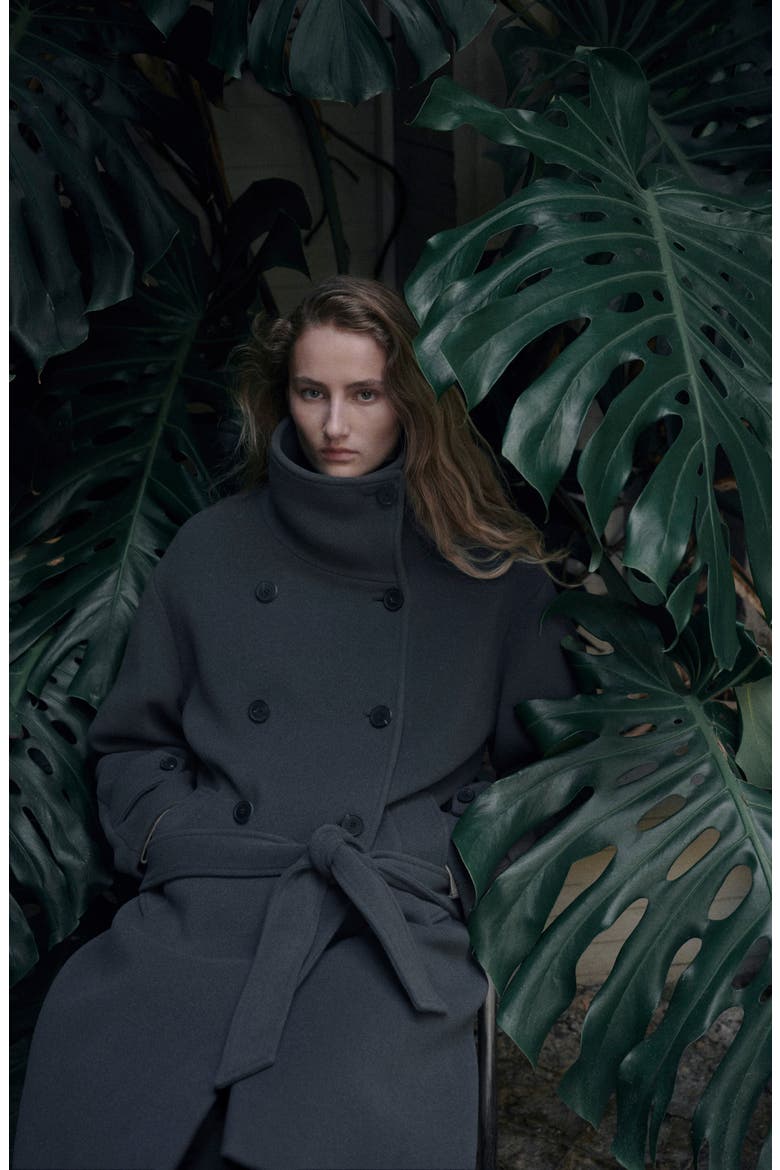 Belted Virgin Wool Blend Coat, Alternate, color, GREY