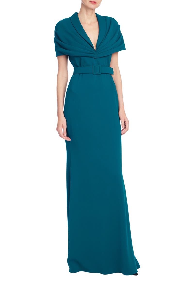 Pleated Shoulder Overlay Gown, Main, color, TEAL