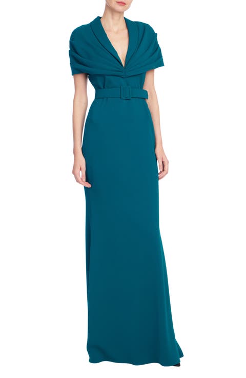 Pleated Shoulder Overlay Gown