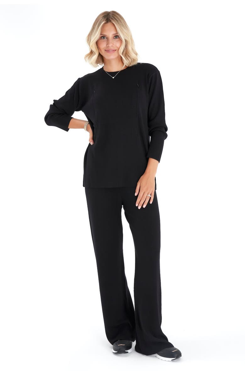 Accouchée Effortless Elegance Set with Rib Side Zip Long Sleeve Top & Lounge Pants, Alternate, color, Black