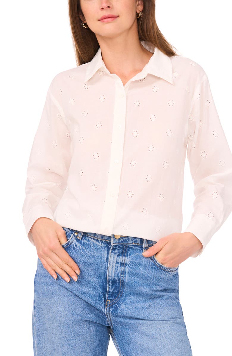 Vince Camuto Cotton Eyelet Button-Up Shirt, Alternate, color, New Ivory