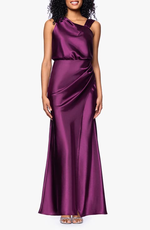 Ruched Charmeuse Sheath Gown