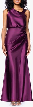 Betsy & Adam Ruched Charmeuse Trumpet Gown